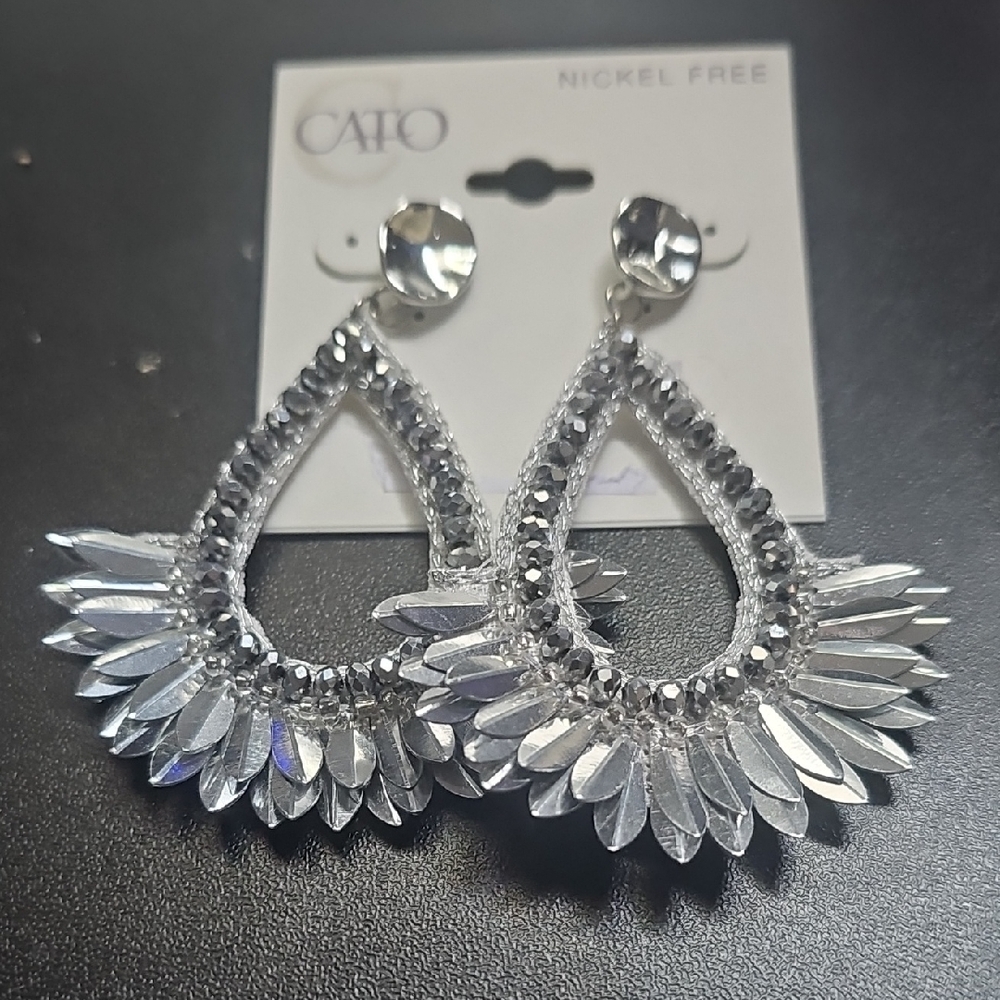 Cato Silver Sparkling Teardrop Dangle Earrings